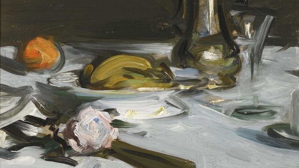 "Still Life with Coffee Pot and Fan" by Samuel John Peploe